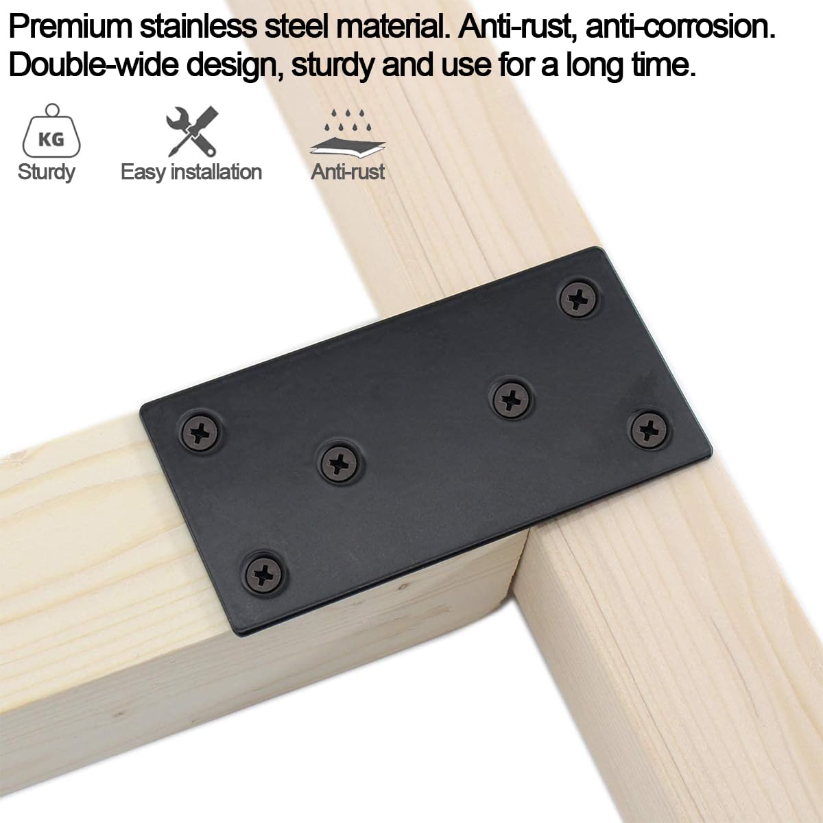Paquete de 20 placas de reparación planas negras de 3 x 1.5 pulgadas, soporte de reparación de placas de unión de acero inoxidable para valla de muebles de madera