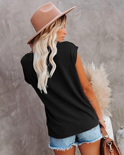 Miniatura 2 de Camisetas de verano de manga casquillo para mujer camisetas sin mangas de moda con estampado floral cuello en V ajuste holgado