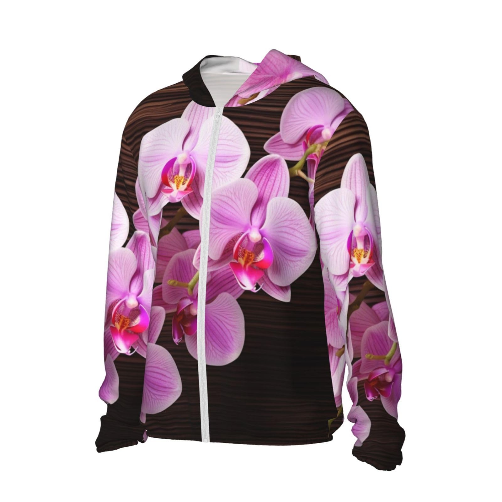 UPF 50+ Light Jacket Full Zip Sun Protection Hoodie for Women Men Long Sleeve Orchid Flower Sun Shirts