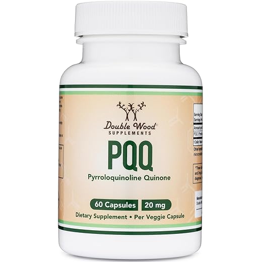 PQQ Supplement - 20mg, 60 Capsules (Pyrroloquinoline Quinone) Promotes Mitochondria ATP Coenzyme Levels, Energy Optimizer and Sleep Support (Manufactured in The USA, Vegan Safe) by Double Wood
