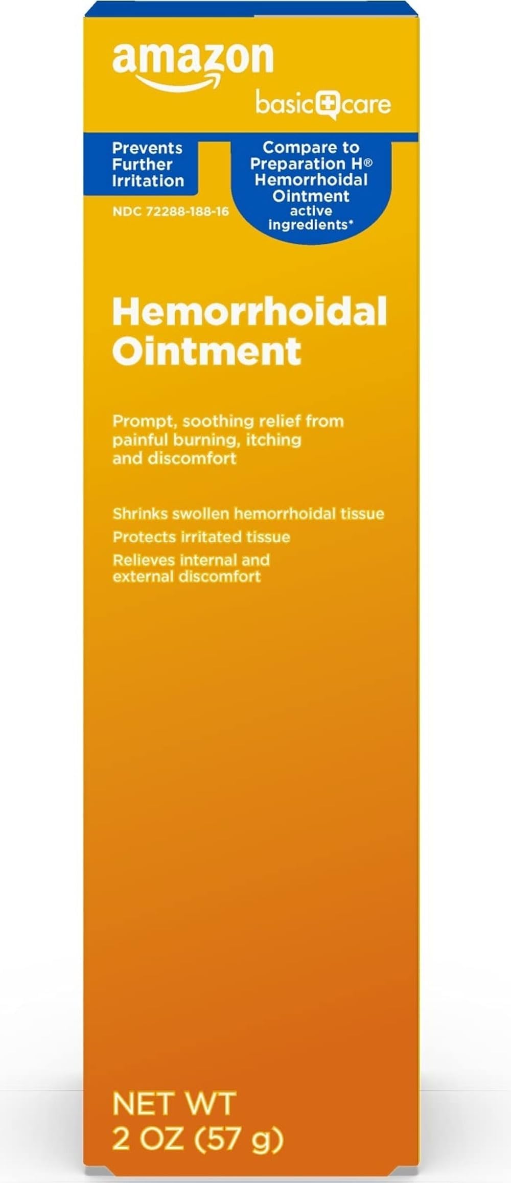 Amazon Basic Care Hemorrhoid Ointment, Fast-Acting Pain Relief, Relieves Burning, Itching, Swelling and Discomfort, 2 ounce (Pack of 1)