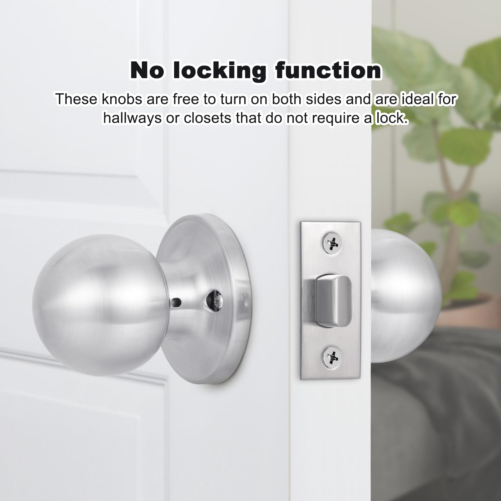 Coolty Passage Door Knob Set Keyless Non Locking Round Door Handle Ideal for Non-Locking Interior Doors Kitchens Closet Pantry Closet Hallway Doors(Silver) - Image 3