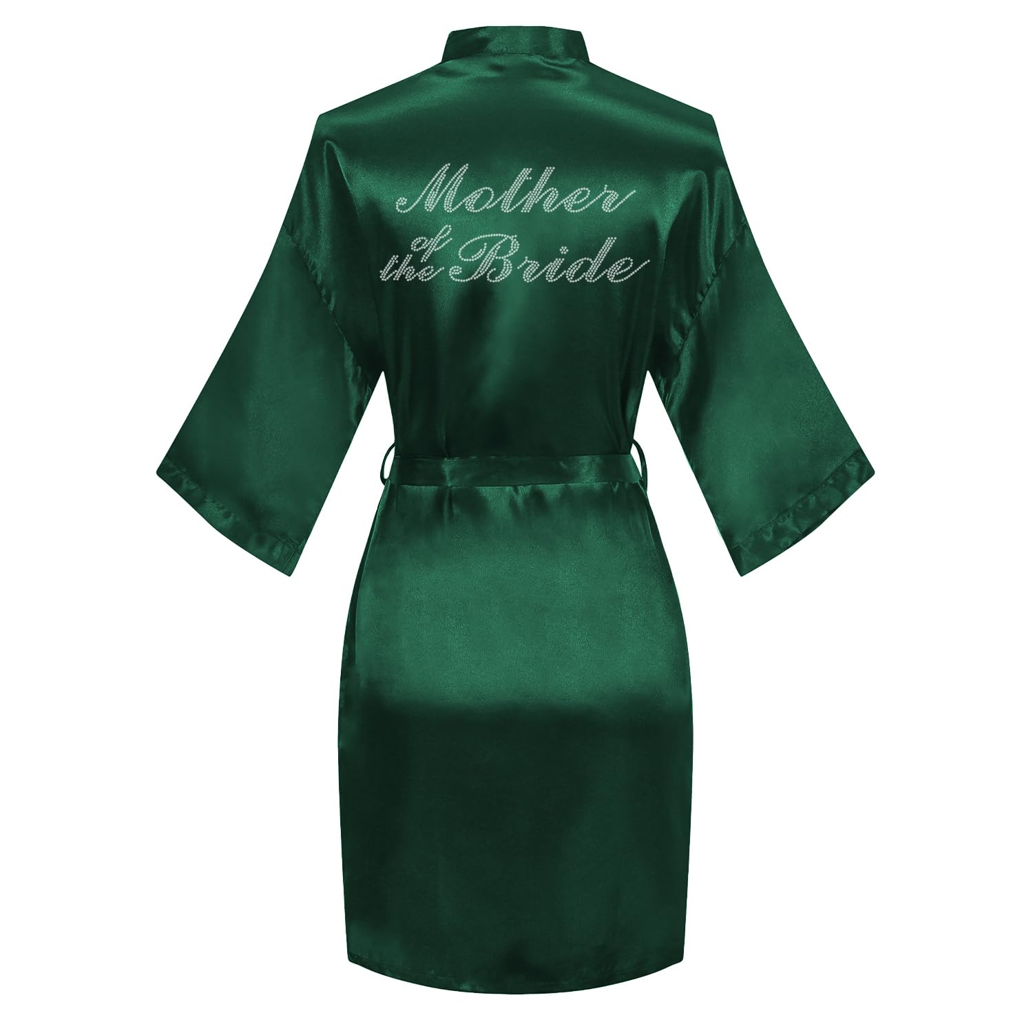 Women's Satin Robe Bride Bridesmaid Short Kimono Robes with Silver Rhinestones for Wedding Party Getting Ready