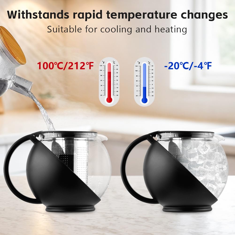 HOTUT Round Tea Pot,750ml Teekanne aus Glas,Borosilikat Glas Teebereiter mit Abnehmbare Edelstahl Sieb und Glas-Deckel,Hitzebeständig Glaskanne,zur Zubereitung von Losen Tees, Blumentee, Tropffrei