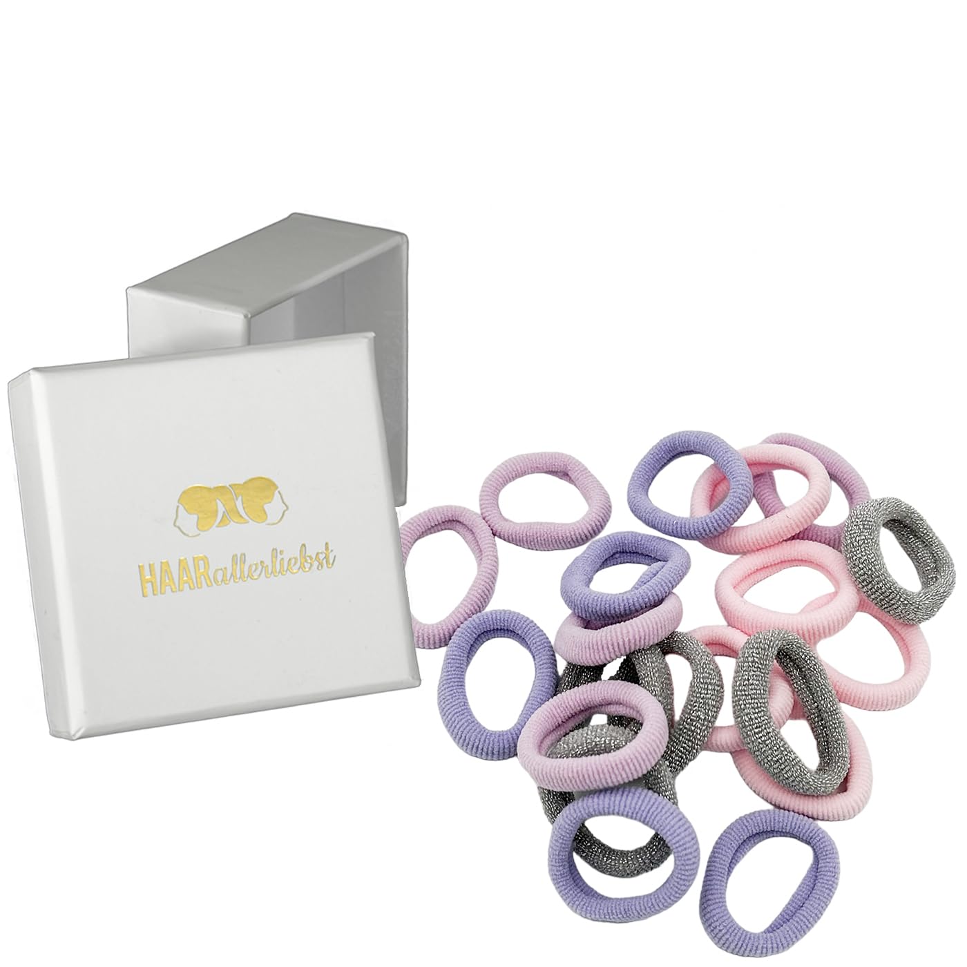 HAARallerliebst® Pack of 20 Colourful 30 mm Small Hair Bobbles for Girls, Mini Baby Scrunchies Including Box