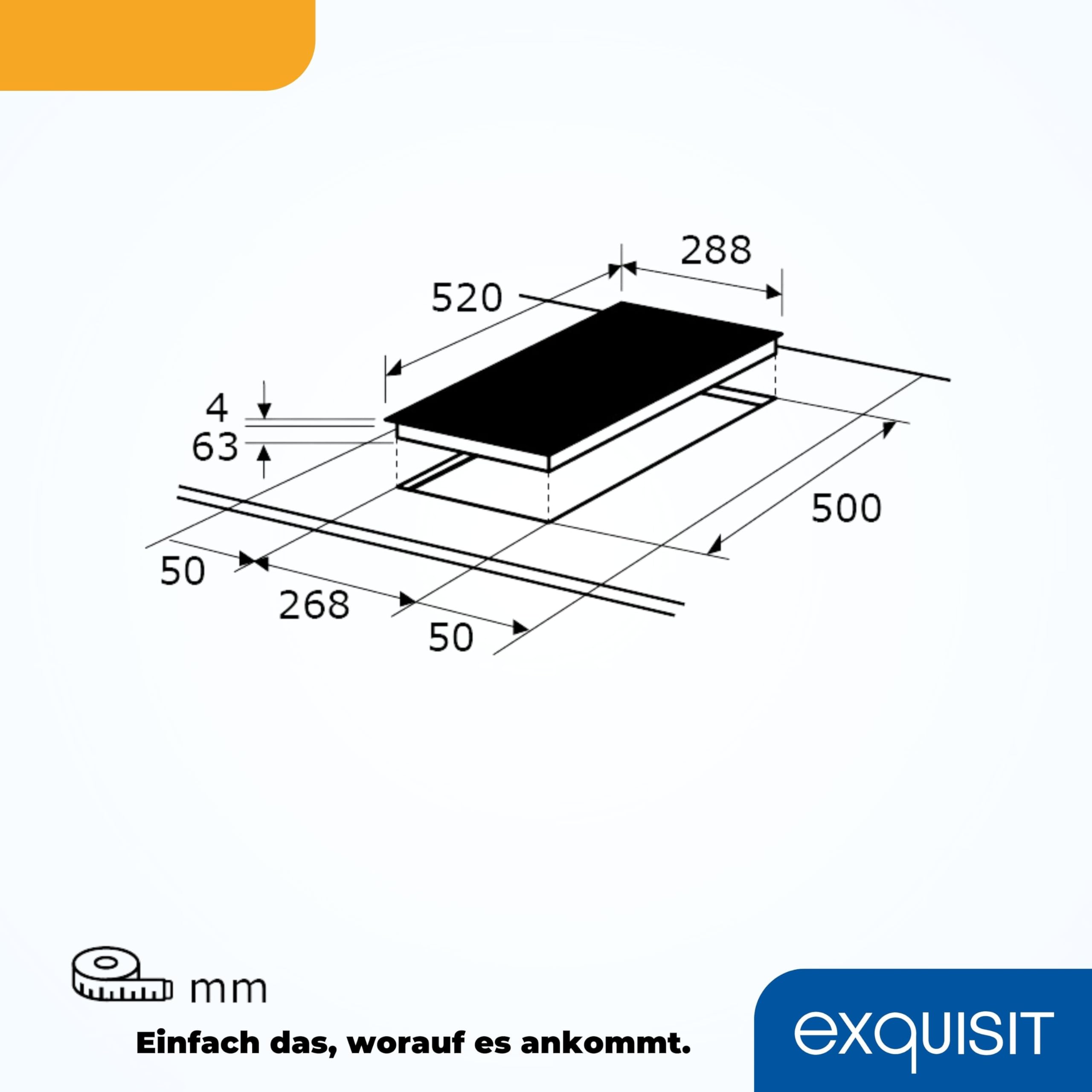 Exquisit Piano cottura EKI 300-2 | Induzione | Touch Control | 2 piani cottura | Senza cornice | 3500 W