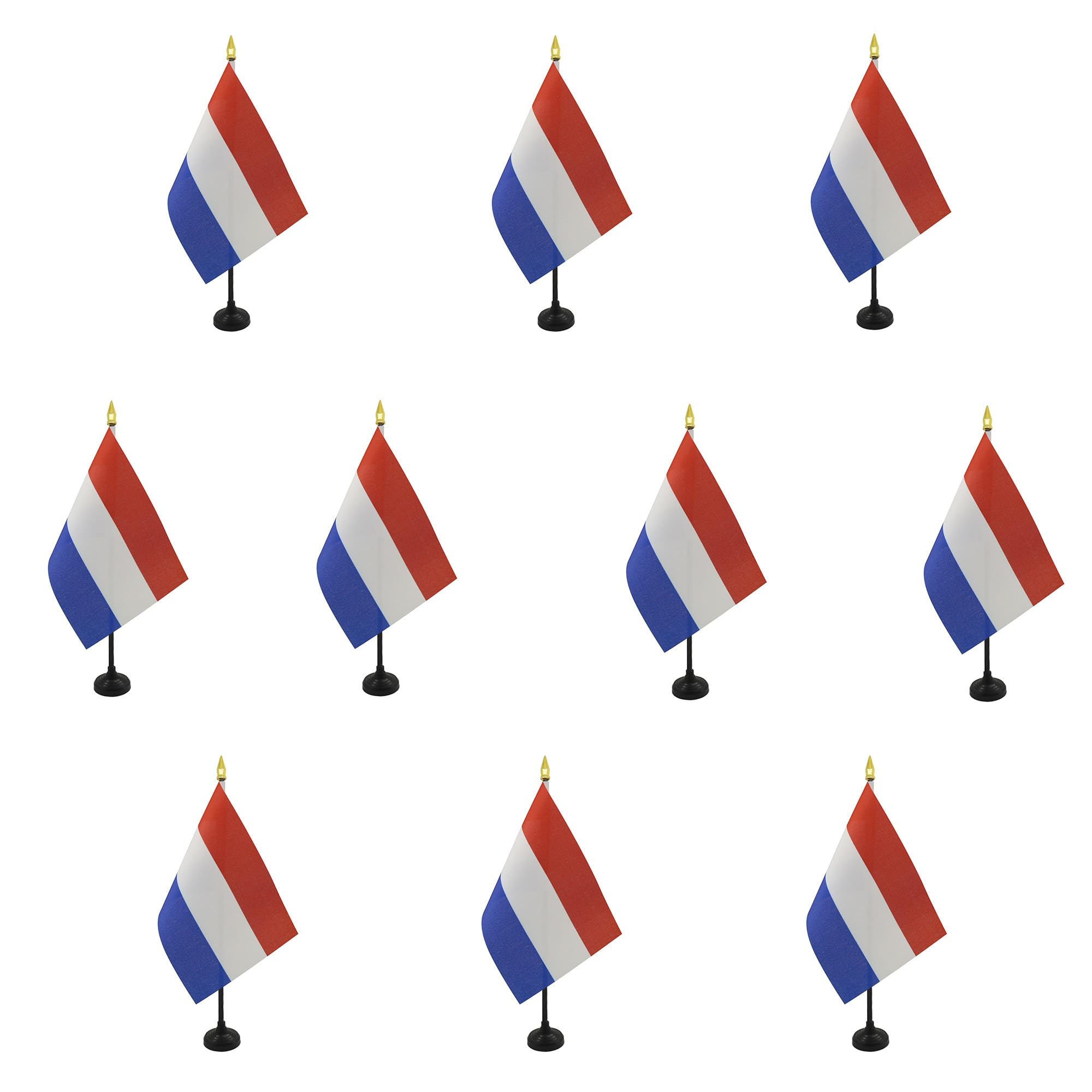 AZ FLAG - Set of 10 Netherlands Table Flag 4'' x 6'' - 10 Small Dutch Mini Desk Flags 100% Polyester 15 x 10 cm - Office Flag with 10'' Pole - Golden Spear