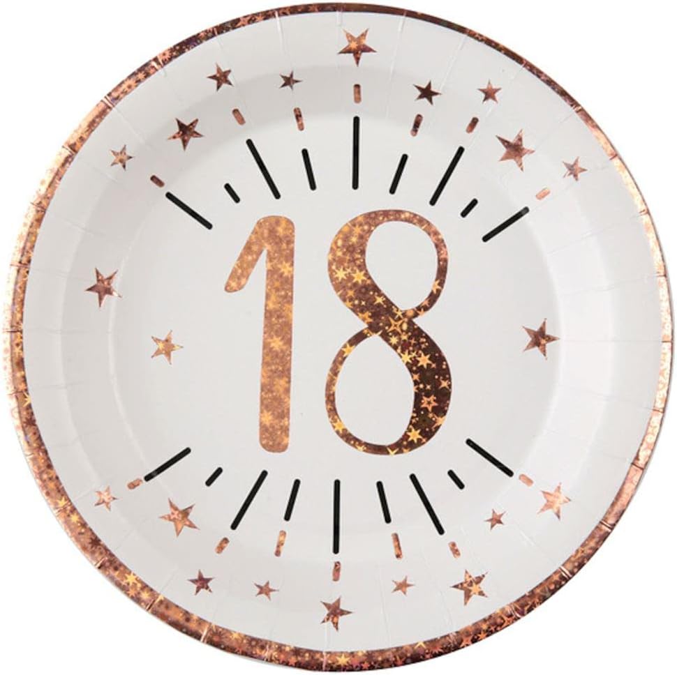 Luck and Luck 18th Birthday Party Pack for 10 People, Rose Gold 18th Birthday Tableware, 18th Party Plates, 18th Paper Napkins, 18th Paper Party Cups
