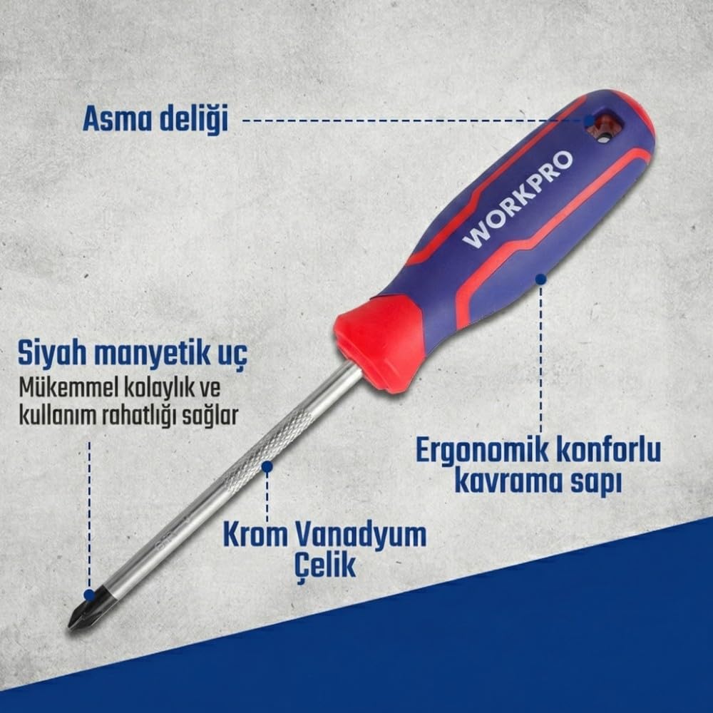 Workpro WP200551 Tornavida Seti, 21 Parça, CR-V Çelik, Manyetik, Duvar Askılı, Profesyonel