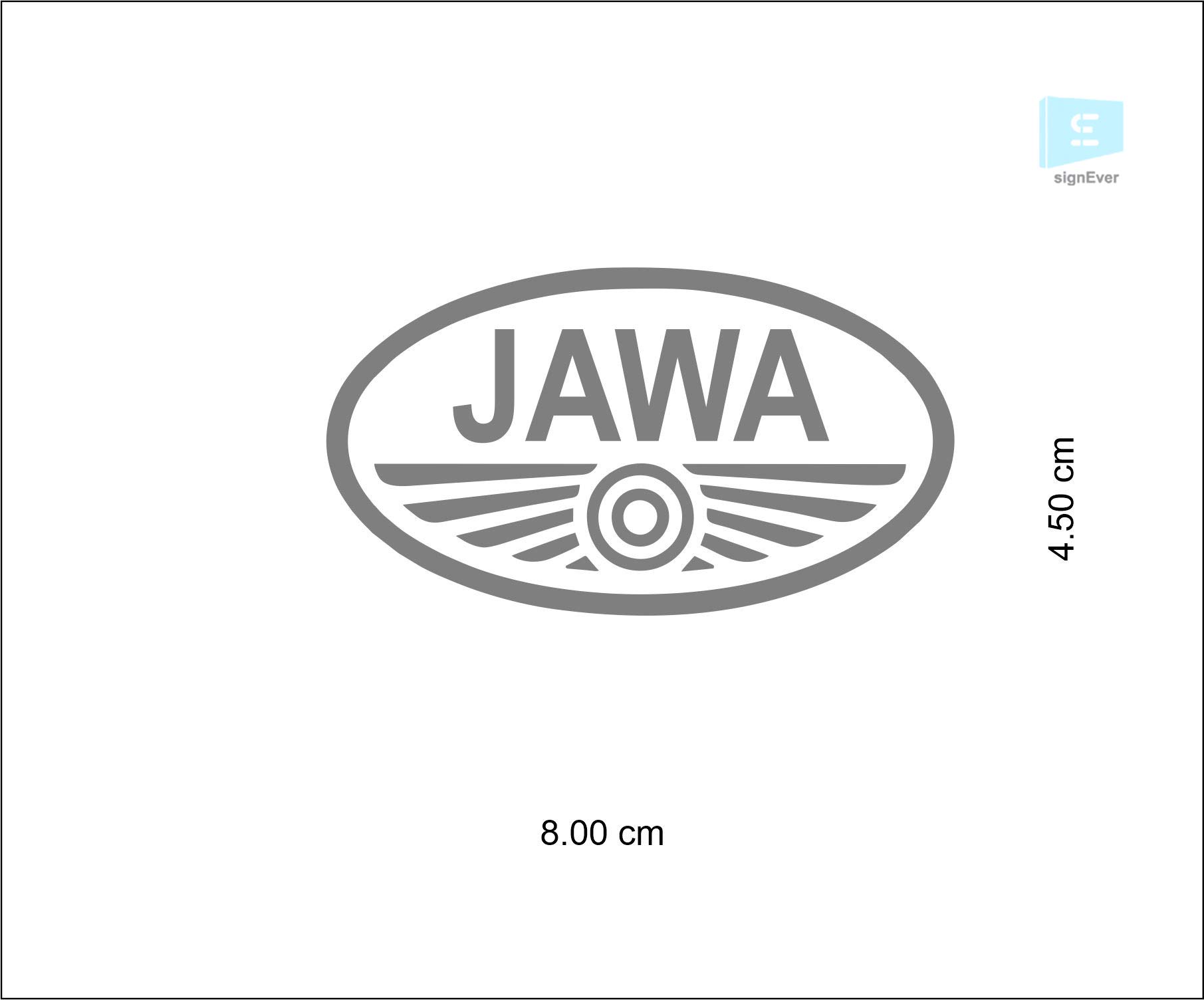 Polyvinyl chloride Jawa Bike Sticker, 3.14 x 1.77 Inches, Grey