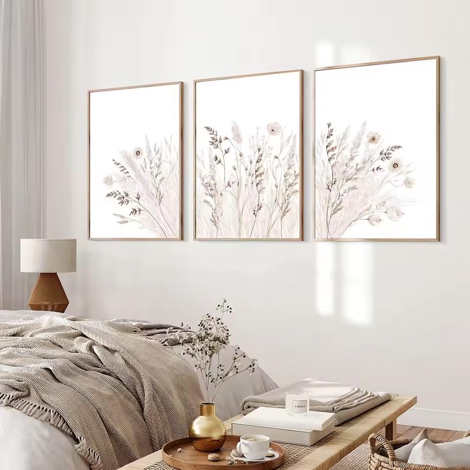Toile style moderne neutre fleurs sauvages pour décoration élégante