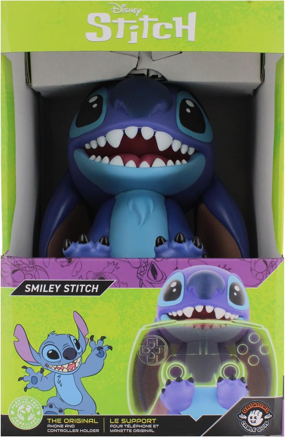 Exquisite Gaming: Lilo & Stitch: Smiley Stitch - Controller originale Cable Guys e supporto per telefono, supporto per dispositivo da collezione, personaggio con licenza ufficiale