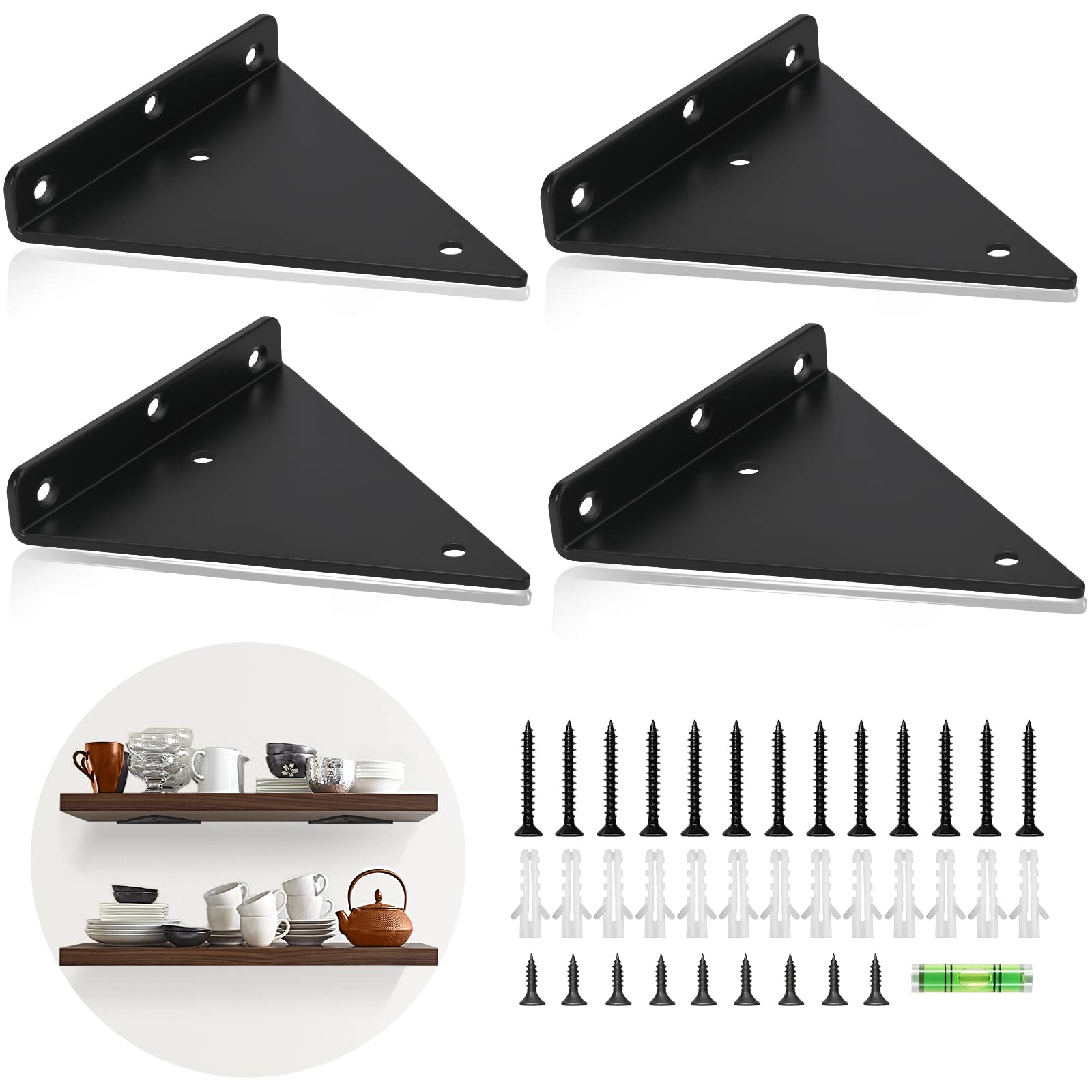 Buy Shelf Brackets 6 inch Heavy Duty & Extra Thick Corner Brace Black