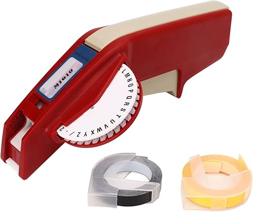 Embossing Label Maker, Manual Label Printer, Label Maker, for DIY Labeling Projects One Hand Operation(Red)