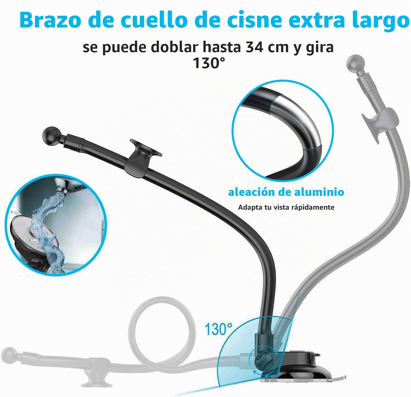 Soporte Tablet Salpicadero Parabrisas Coche Flexible con Cuello de Cisne | Porta iPad Coche Camión Ventosa con Brazo Largo de 34 CM para iPad Pro Air Mini, Galaxy, Kindle, Movil, 4-13"