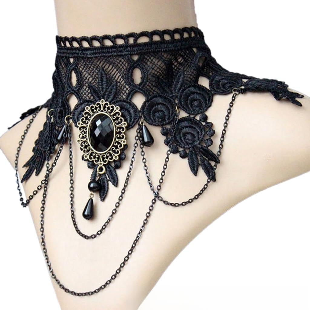 Maxtonser Choker Collar Gothic Crystal Black Lace Neck Necklace Vintage Clavicle Chain Choker Women Jewelry Charms