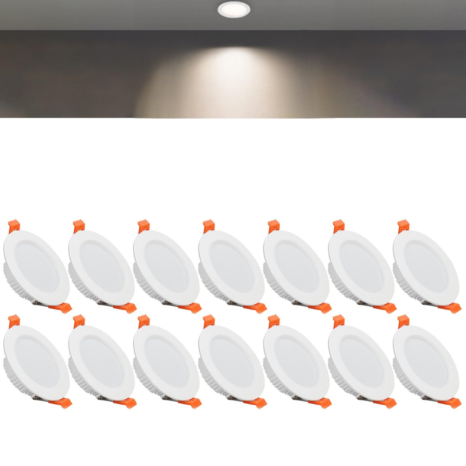 TTiiLoe 9W Round LED Recessed Ceiling Spotlights, 4000K Neutral White Ultra Slim Panel Ceiling Light, Cut Φ90-100mm, AC110-240V Downlights for Hallway Stairwell Showroom, 14 Pack