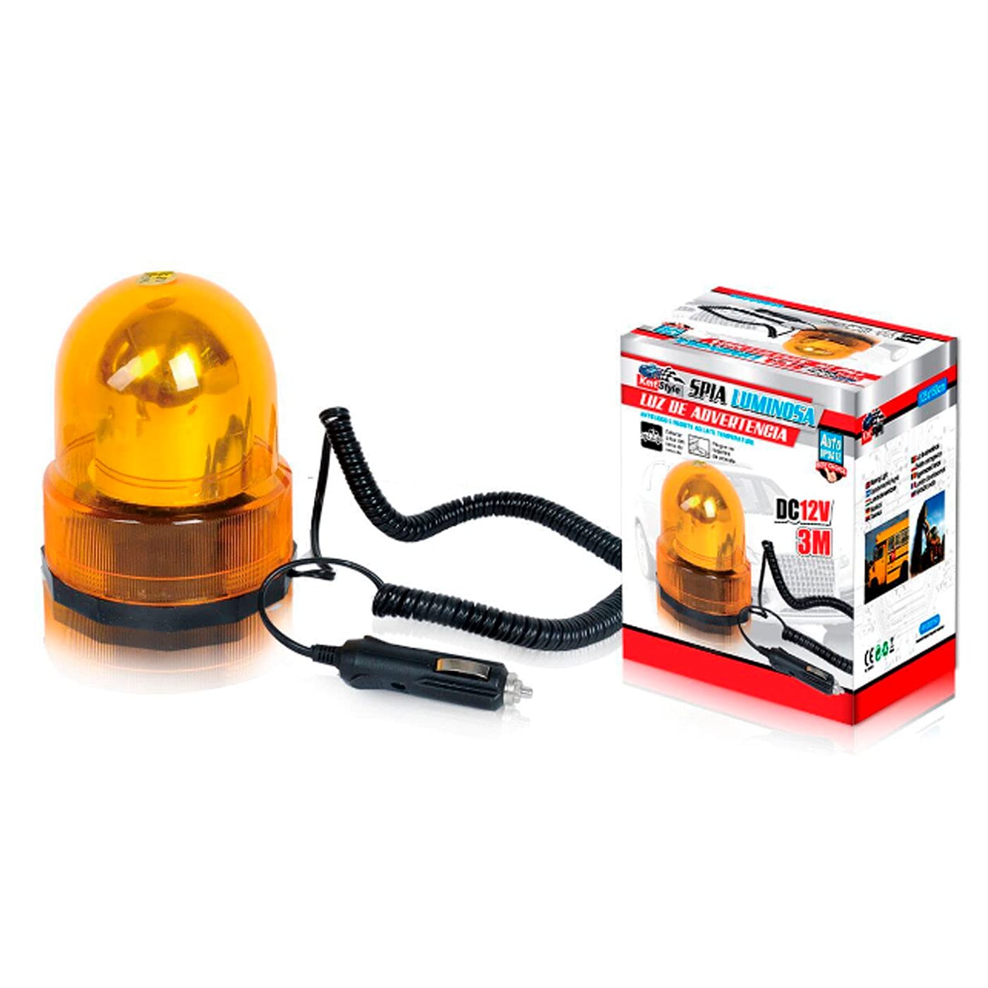 Acan Luz rotativa de Advertencia magnética 12 V, 15 x 12,5 cm, Faro ámbar de Emergencia