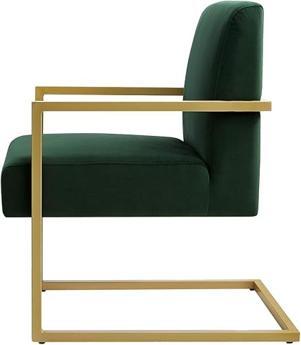 Miniatura 19 de 24KF Cómoda silla de acento de moda, cojín de terciopelo y soporte dorado de metal con brazo cuadrado, color rubor Rojo (Blush Velvet),Gris (Gray