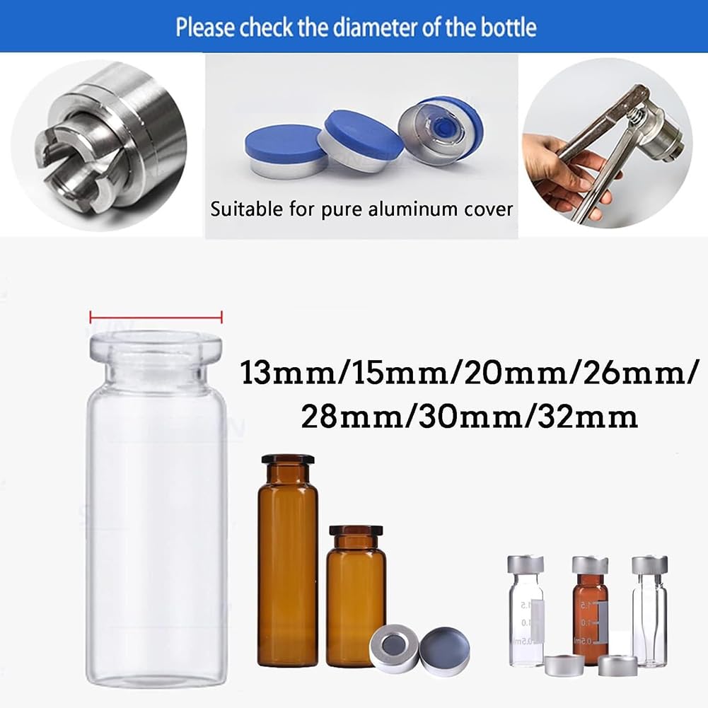 Herramienta crimpadora de viales para botellas de perfume, herramienta de crimpado de tapa de acero inoxidable de 13 a 32 mm para tapas abatibles de aluminio y plástico, solución de crimpado duradera