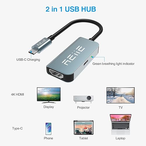 Miniatura 4 de Adaptador USB C a HDMI con carga PD, estación de acoplamiento para laptop REIIE 2 en 1 USB C, compatible con MacBook ProAir, iMac, iPad Pro, Galaxy