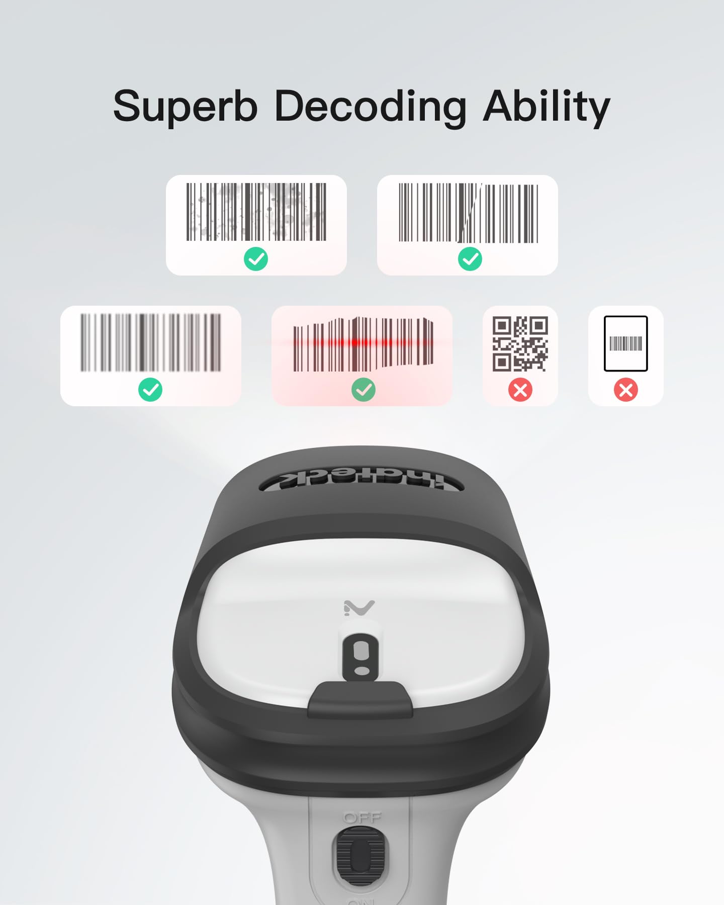 Inateck AI Escáner de Códigos de Barras Bluetooth, Escáner 1D Inalámbrico, Portátil con App y SDK, 180 días de Espera con 1 Carga, Alcance de 35 m, Escaneo Automático Rápido y Preciso, BCST-70 AI