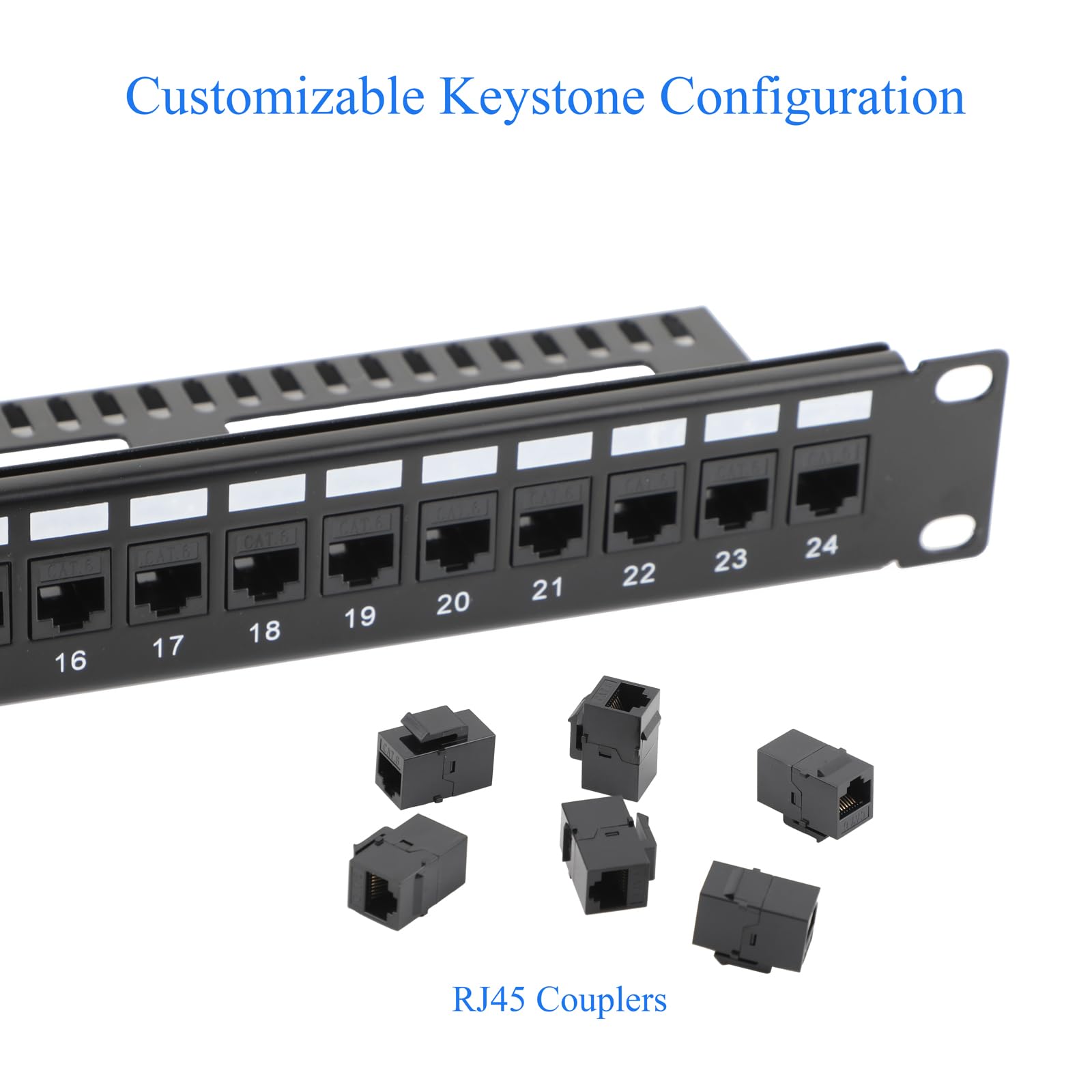 10Gbps 2U Patchpanel mit 24 Port Metallgehäuse und 48x Cat6 RJ45 Geschirmter Keystone-Koppler, 19-Zoll-Rackmount- oder Wandmontage-Patchpanel, Netzwerk-Patchpanel für Gigabit-Netzwerk-Switch