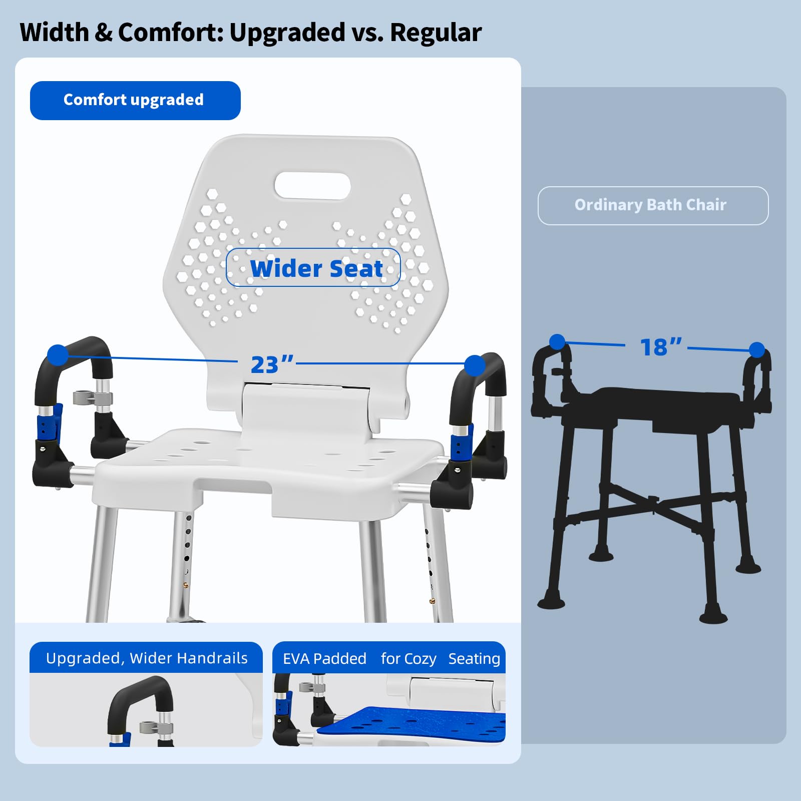 Silla de ducha para ancianos y discapacitados con brazos y espalda, silla de ducha para personas mayores, discapacitados o adultos bariátricos, asiento de banco para ducha interior y bañera de baño