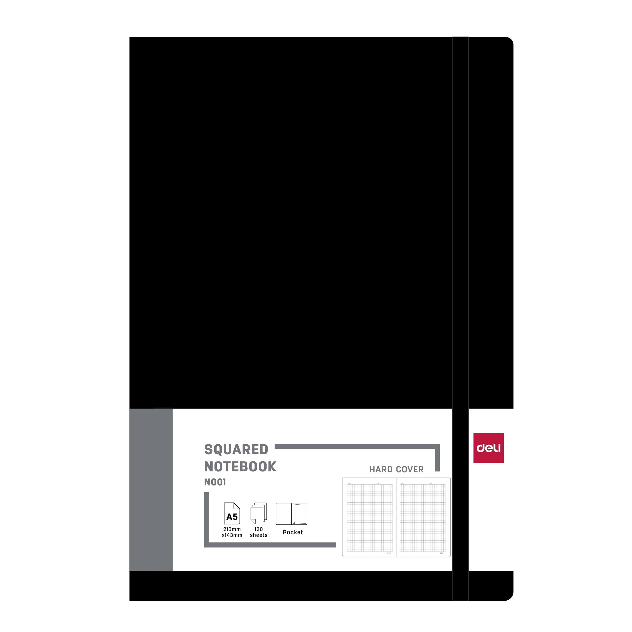 Deli Deri Kaplı A5 120 yp 70g Defter Kareli Siyah-Mavi
