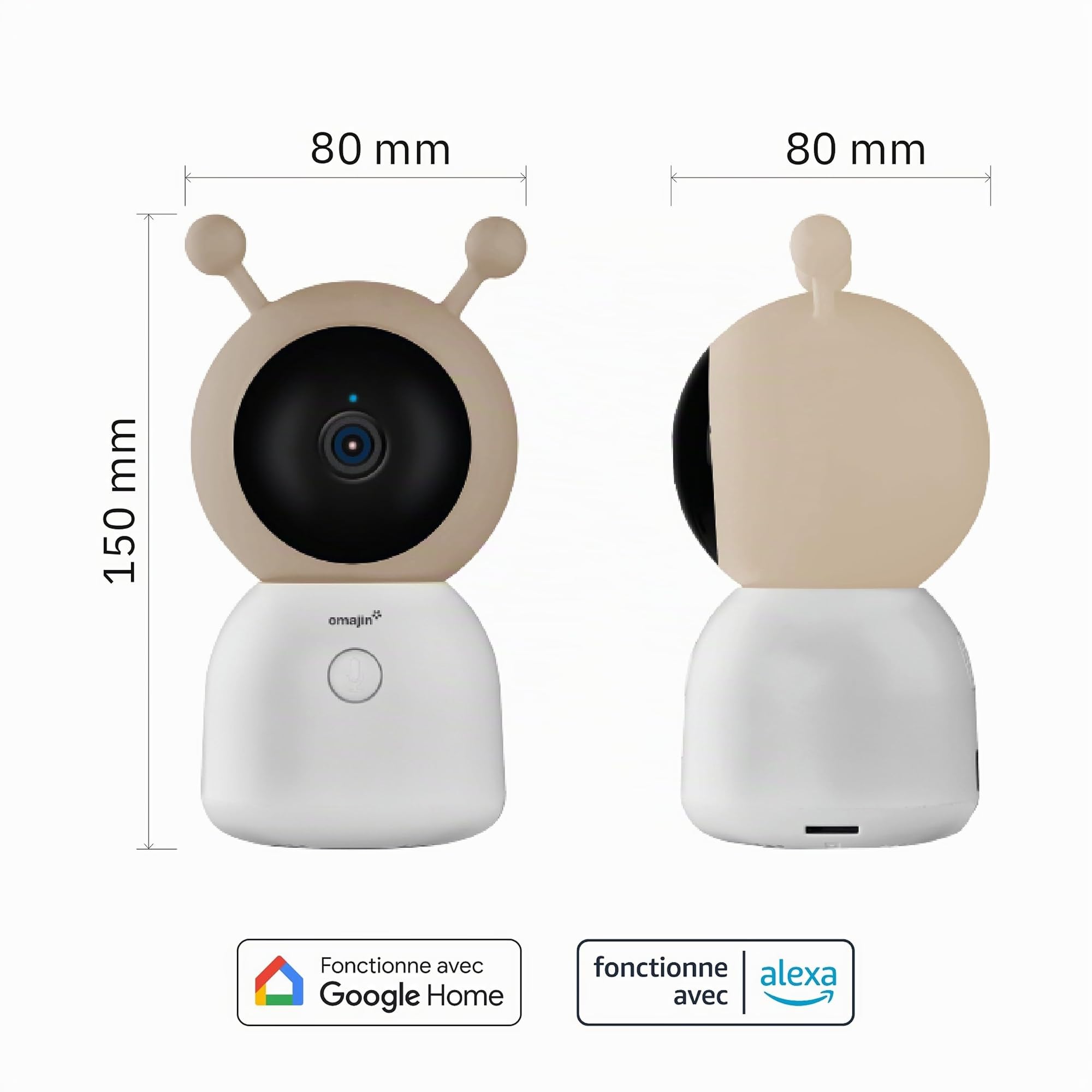 OMAJIN by Netatmo, Cámara Vigilabebés Inteligente 2K HD, Visión Nocturna, Alerta llantos, Audio bidireccional, Canciones, Ruido Blanco, luz, Medidor Humedad/Temperatura, SD/Cloud, App Control, OBC-01