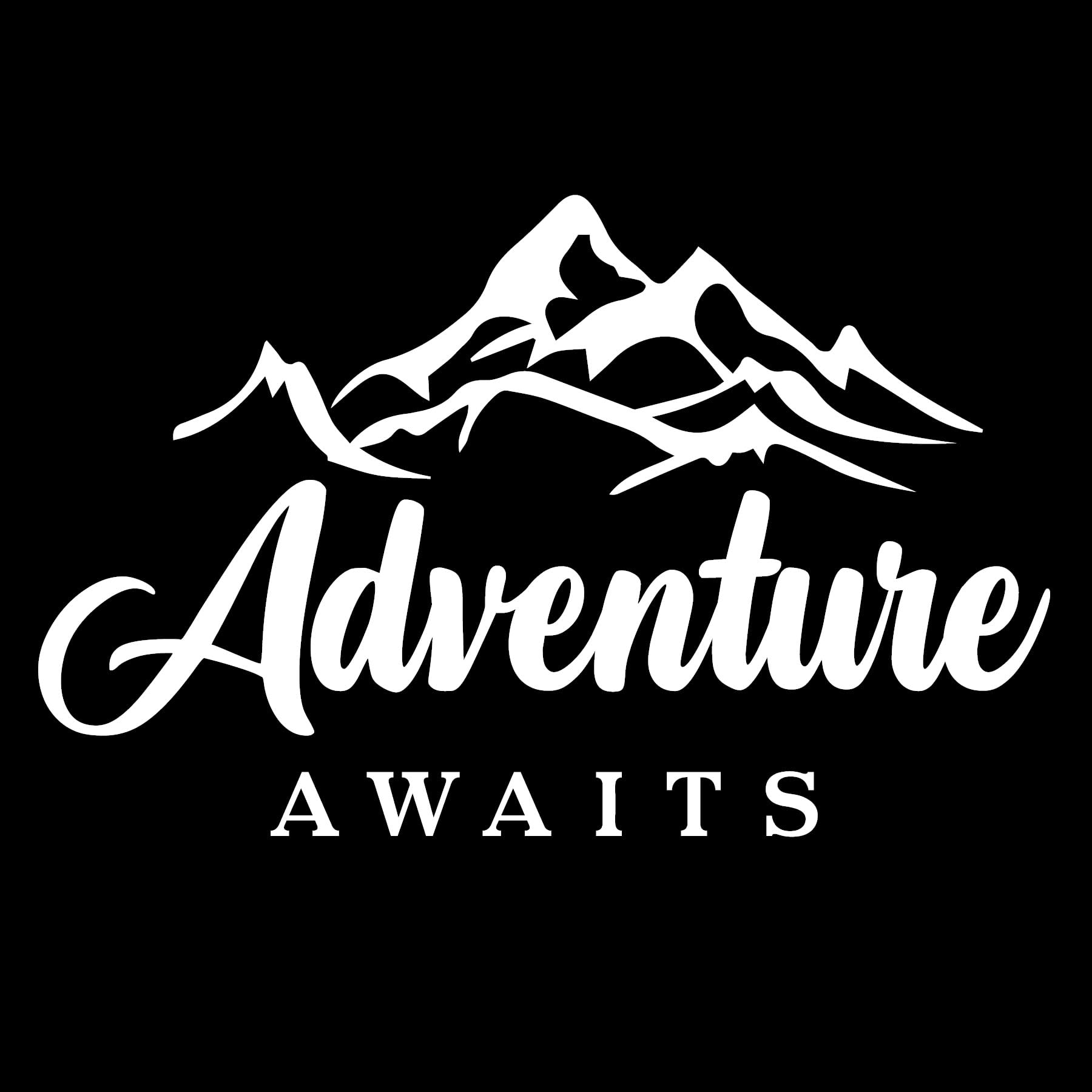Adventure Awaits Mountain Travel Car Stickers - Waterproof Decal Use as Caravan Accessories, Suitcase Decorations - Caravan Gifts - Laptops, Vans, Mirrors (White, 44cm x 28cm (17.3" x 11"))