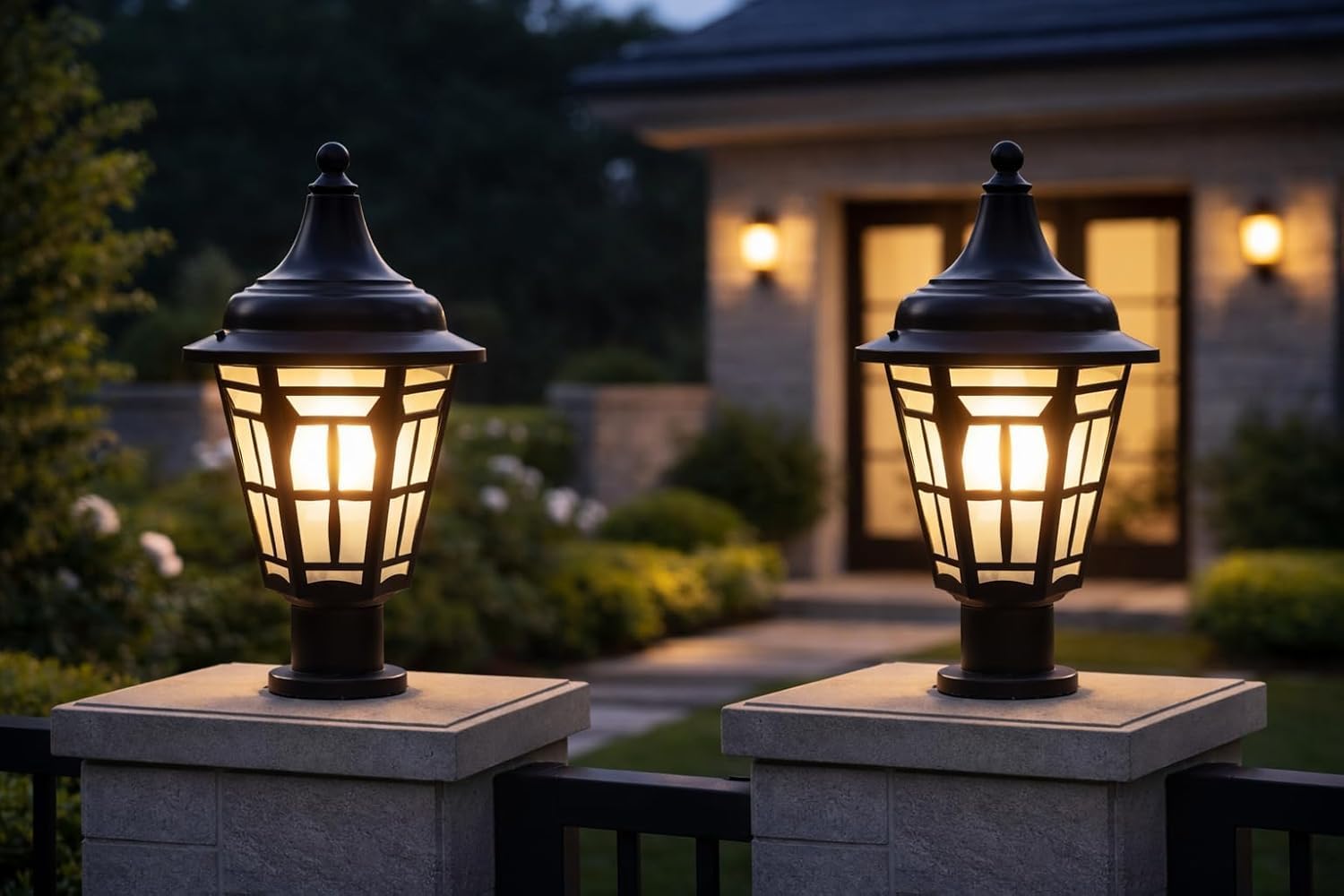 SWIATLO Outdoor Gate Post Light | Waterproof Vintage Black Pillar Lamp with Warm LED Glow for Garden, Villa & Boundary Wall etc (Pack of 2, Without Bulb)-image-22
