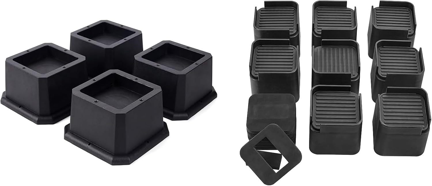 BTSD-home Bundle of 4 Pack Black 2 Inch Bed Risers and 8 Pack 3 or 4 inch Heavy Duty Bed Risers