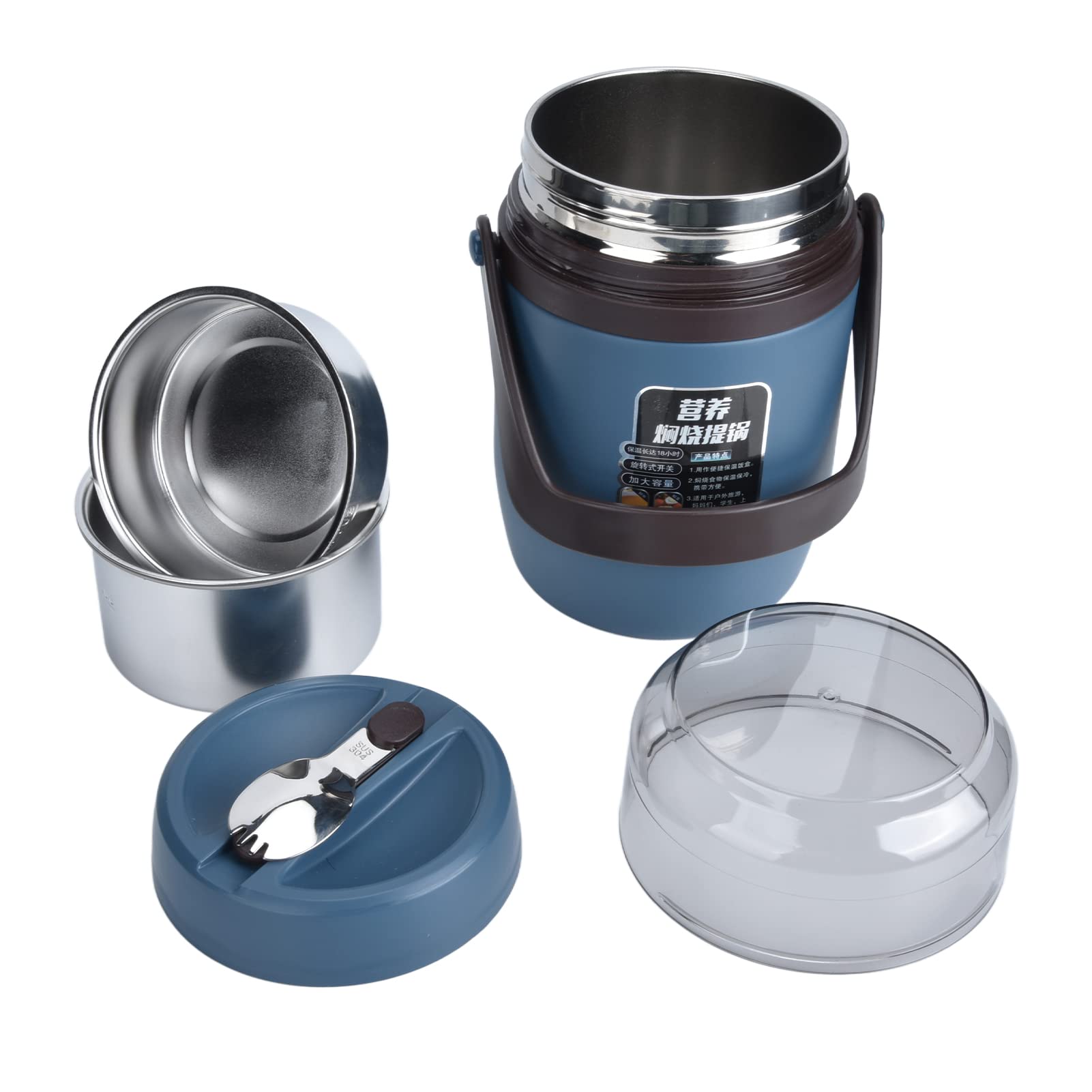 Tarro de Comida Aislado, Contenedor de Alimentos Aislado de Acero Inoxidable 304, Térmica Apilable a Prueba de Fugas de 2 Litros con Cuchara, Caliente para Niños Pequeños Comida Escolar (BLUE)