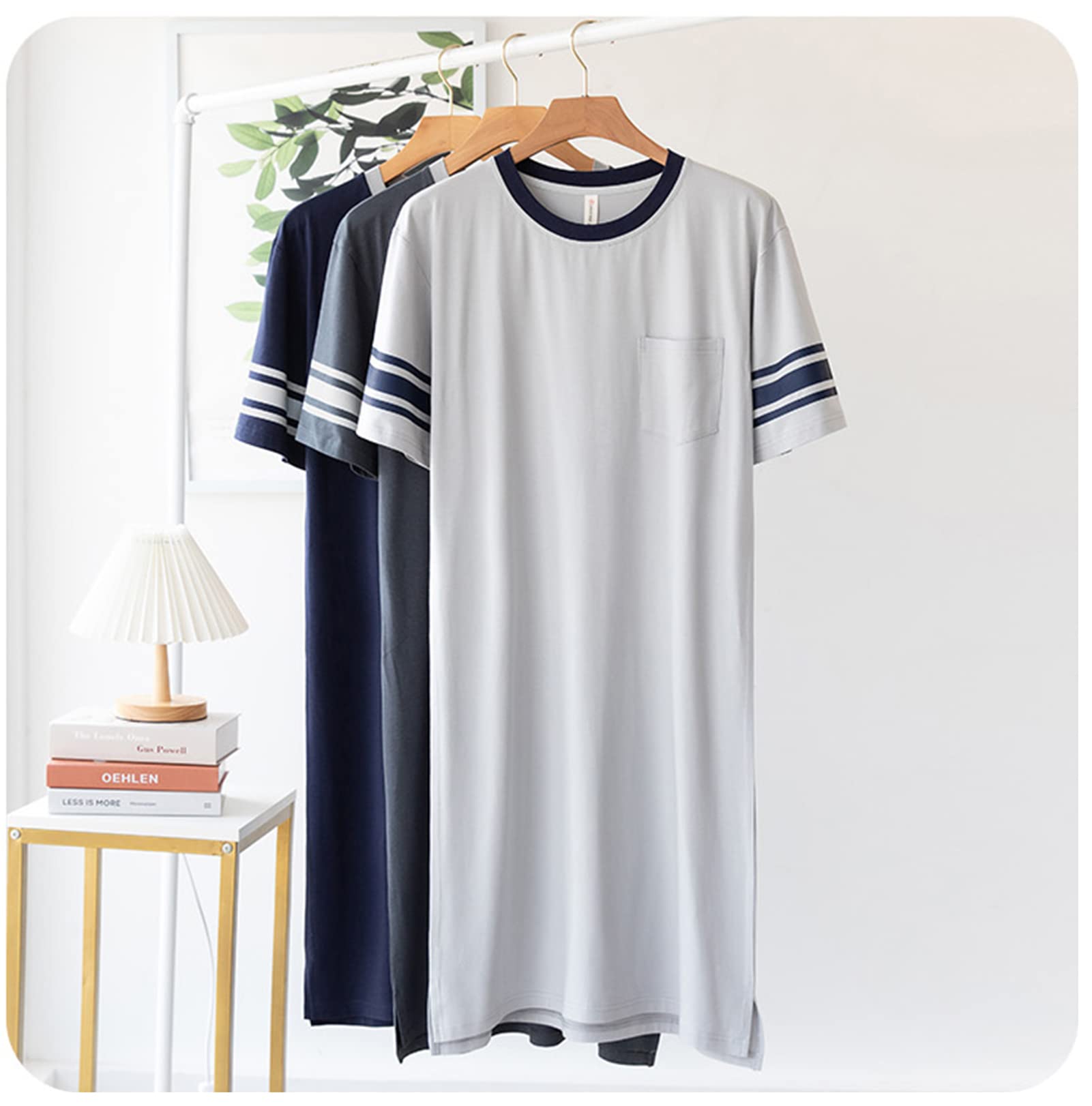 CYGE Herren Kurzarm Nachthemd Modal Baumwolle Gestrickter Pyjama Nachthemd Mittellanger Nachthemd Bademantel