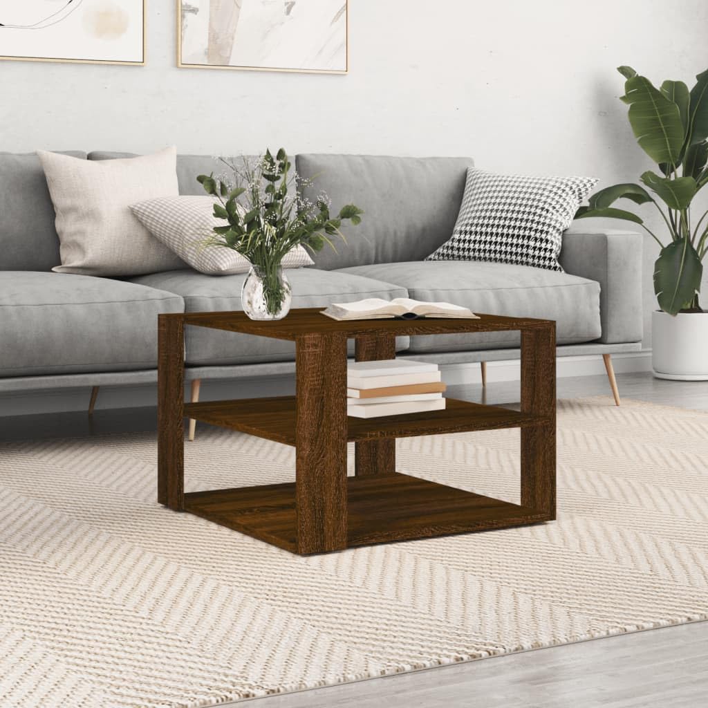 Homgoday Tavolino da caffè in rovere marrone, 59,5 x 59,5 x 40 cm, in legno ingegnerizzato, tavolino da tè per soggiorno, sala d'accoglienza degli ospiti, camera da letto e ufficio