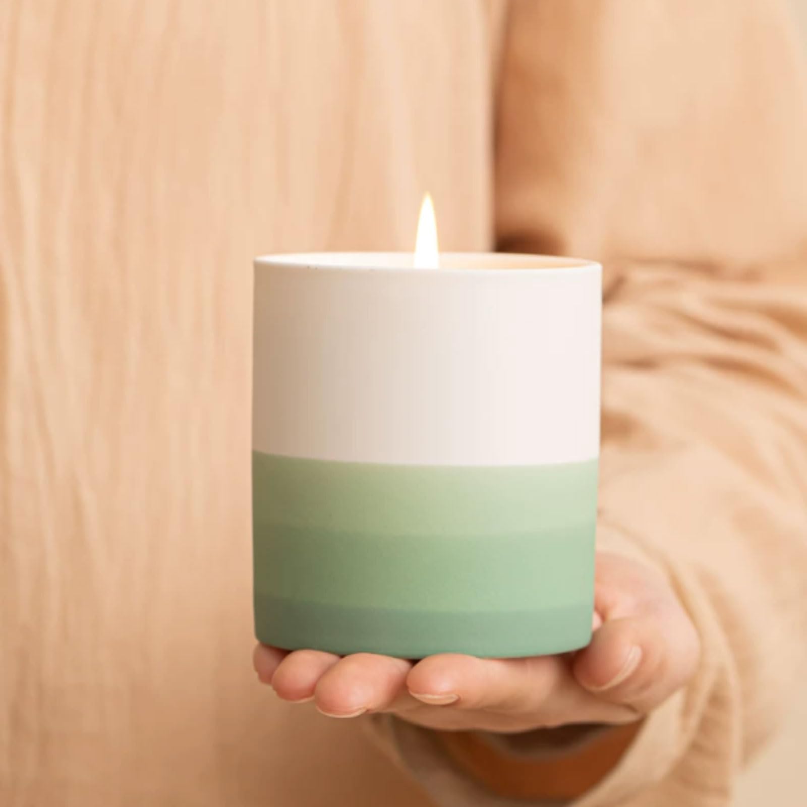 Velas de cerámica con tapa hechas con cera de soja y aceites esenciales, vela cilíndrica de aromaterapia reutilizable for perfumado en el hogar(Bergamot Cedarwood)