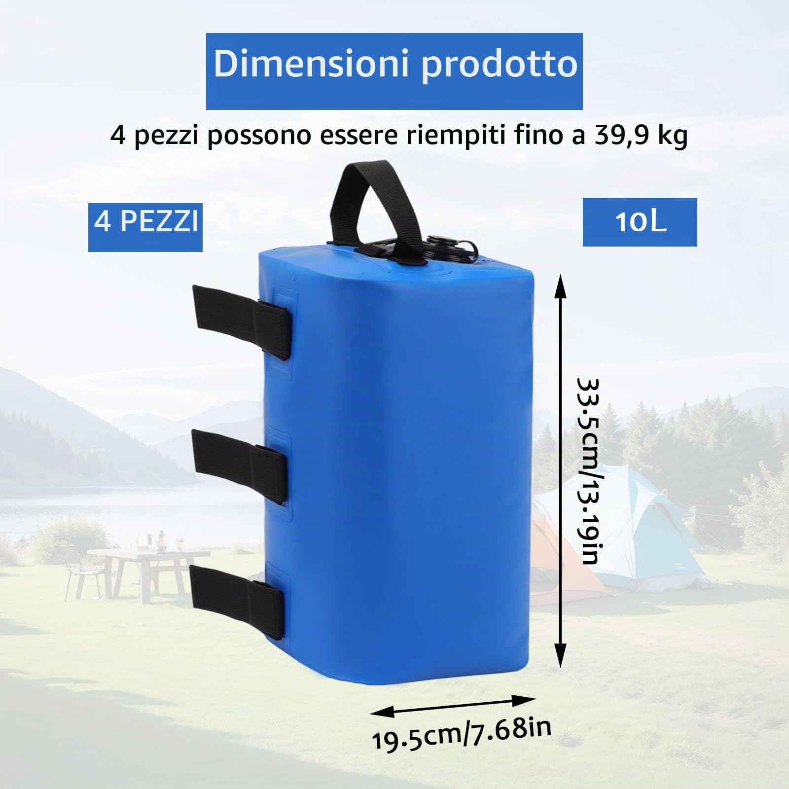 4 Pezzi Borse da Pesi per Piedi Ombrellone Gazebo, 10 L Pesi per Gazebo, Riempibili con Acqua, Zavorre ad Acqua per Gazebo Adatto per Tende Padiglioni Ombrelloni Scalette per Piscine