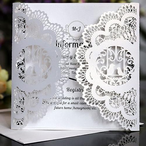 Miniatura 2 de MLIGHT 20 tarjetas de invitación de boda huecas cortadas con láser de 5.9 x 5.9 pulgadas, con sobres para cumpleaños, boda, compromiso, despedida de
