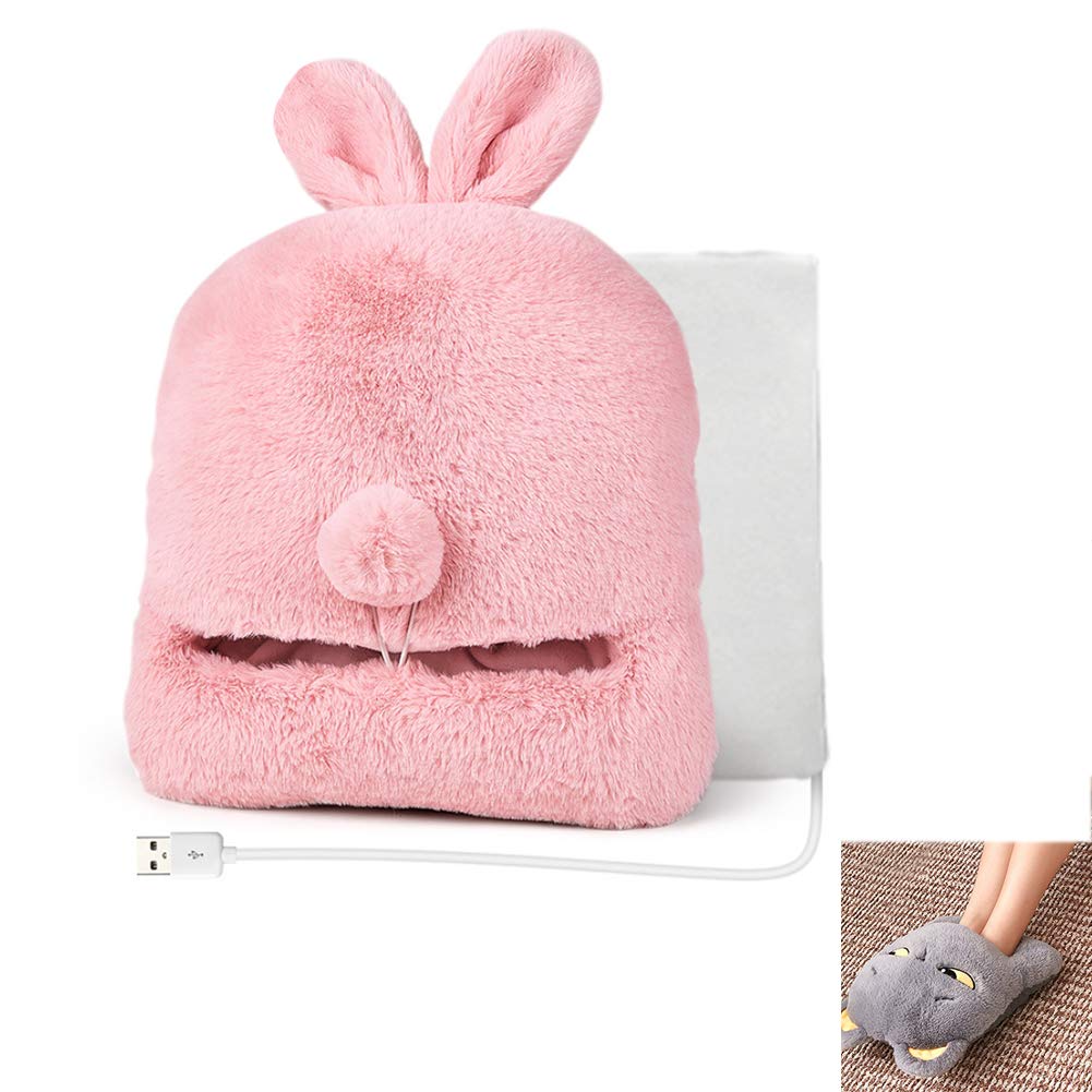 Calentador De Pies Calefactable Cojín Recargable USB Calentador Eléctrico Calefacción De Oficina De Invierno Calentador De Plantilla, Funda Desmontable Lavable, Carga Rápida (2 Piezas),Pink1