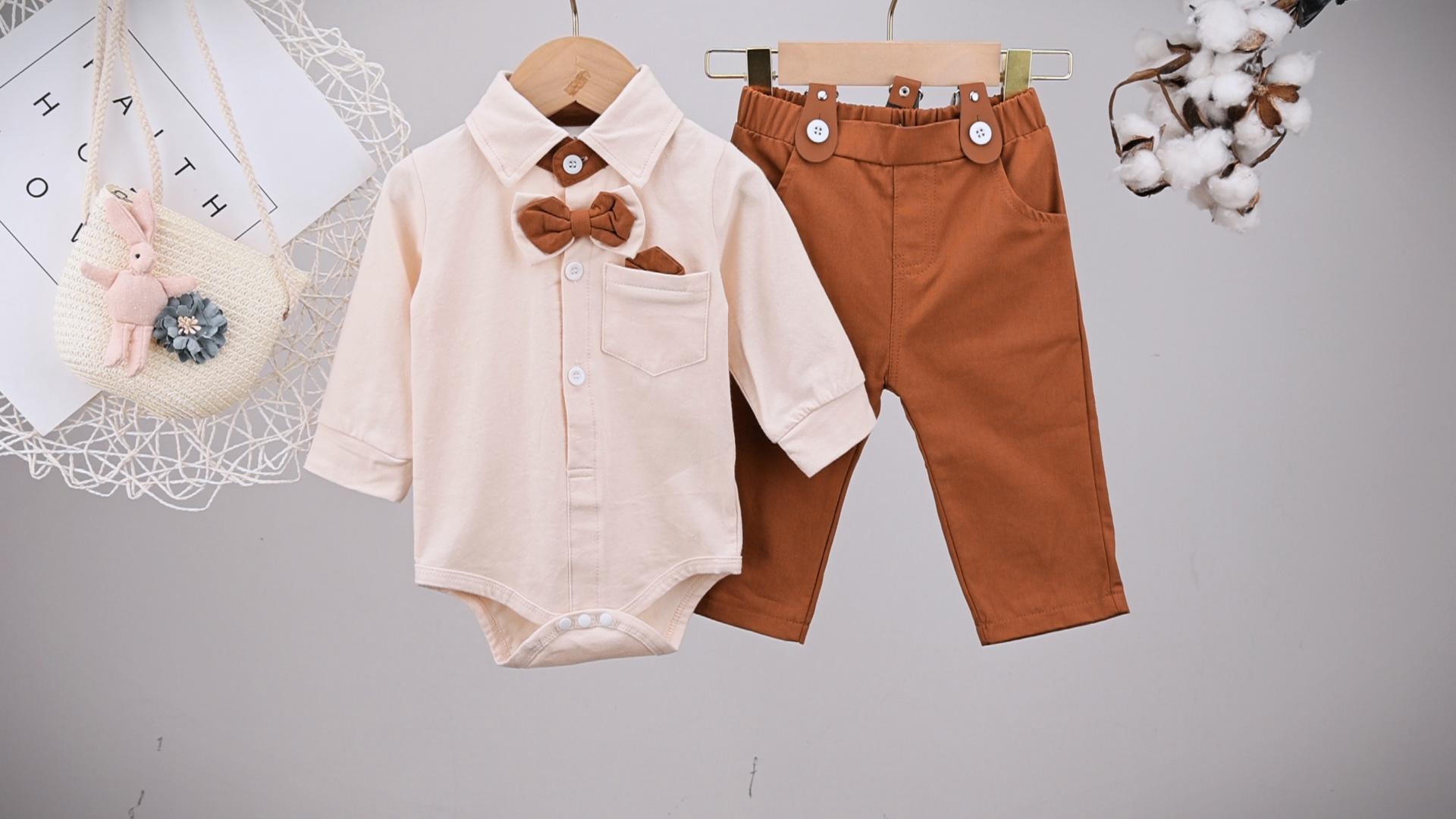 0-3 Months Newborn Baby Boys Formal Suit Gentleman Outfits Newborn Baby Boy Clothes Bowtie Romper fall winter Long Sleeve Clothes Baby Boy Bodysuit Shirt Suspender Pants Wedding Tuxedo Outfit Beige: Clothing