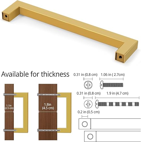 Miniatura 3 de Flexzion Manijas y perillas doradas para gabinete, 6.25 pulgadas, modernas manijas cuadradas para cajones de cocina, baño, tocador, repuesto de