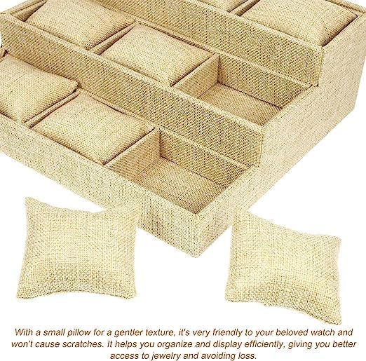 Image of 9 Pillow Watch /Bangle Step Jute Jewellry Drawer Organizer Tray Stackable Jewelry Tray Gold