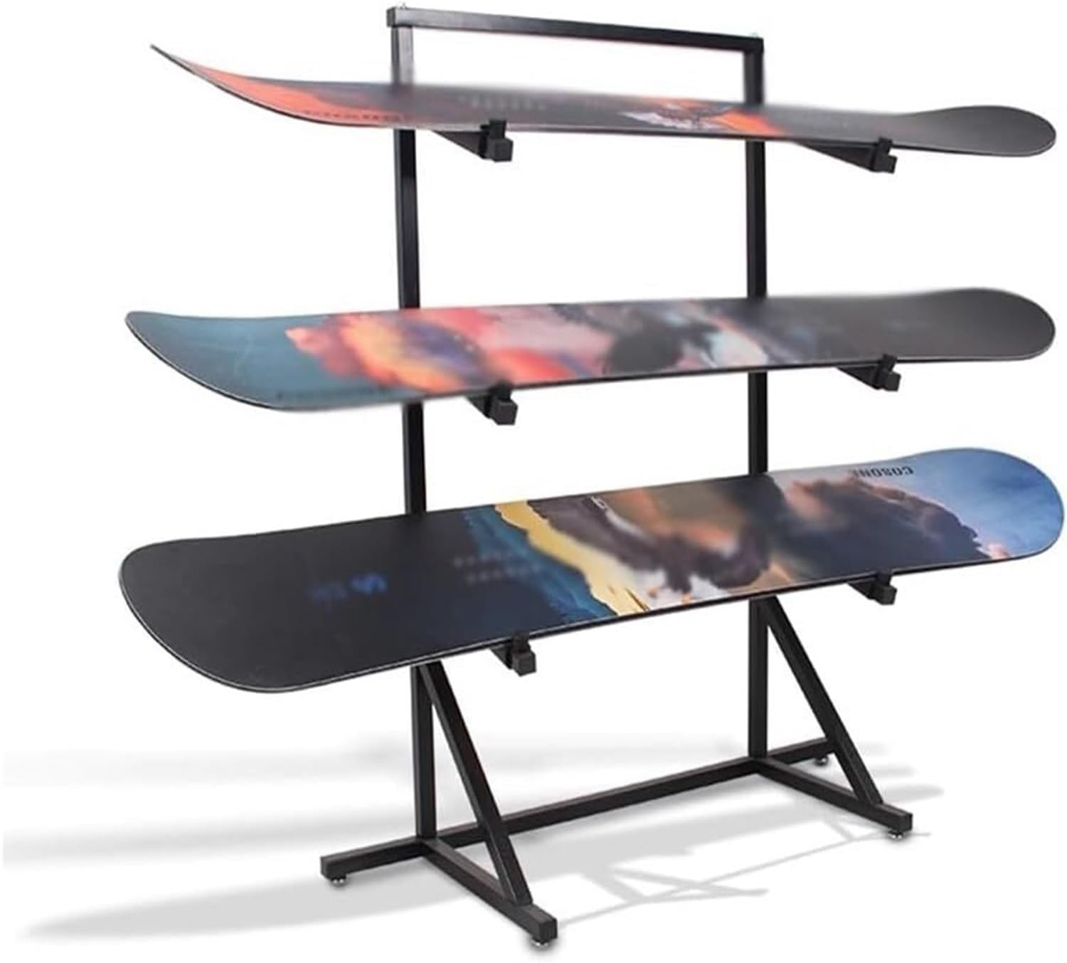 Three-Tier Metal Skateboard Rack Organizer - Space-Saving Display for Skateboards & Sports Mats - Durable Storage Solution for Skateboard Enthusiasts