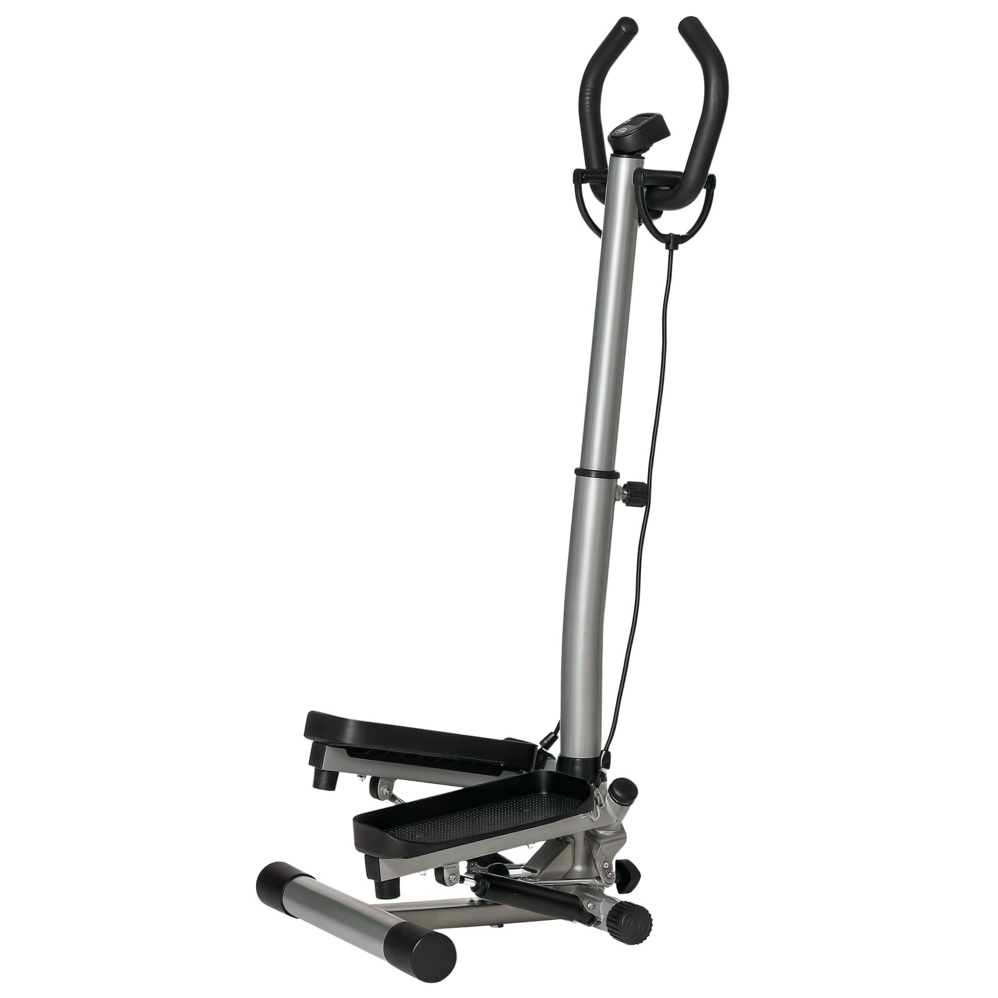 HOMCOM Stepper con Manubrio Regolabile, Impugnature Antiscivolo ed Elastici, Step Fitness con Monitor LCD per Casa e Palestr