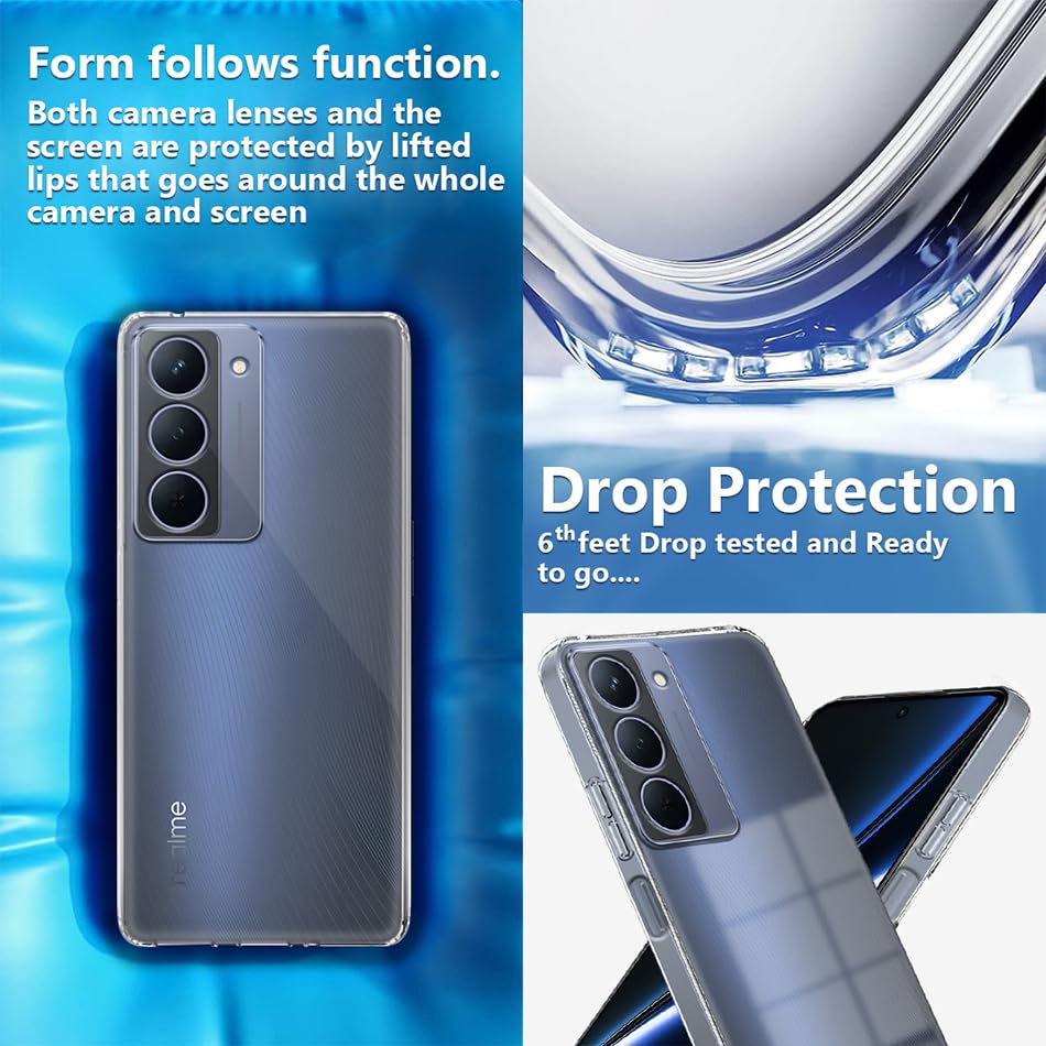 Image of Fashionury Crystal Clear Case for Realme P3x 5G / Realme 14X 5G | Yellowing Resistance | Transparent TPU Silicone | Raised Camera Lips | Slim Transparent Cover