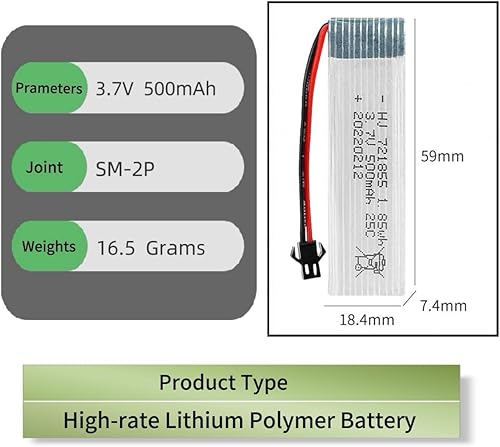 Miniatura 2 de 3.7V 721855 500mAh 25C RC Avión Batería Drone Li-ion Batería para U815A U818A U819A FPV UAV Control Remoto Aviones Control Remoto UAV Quadcopter