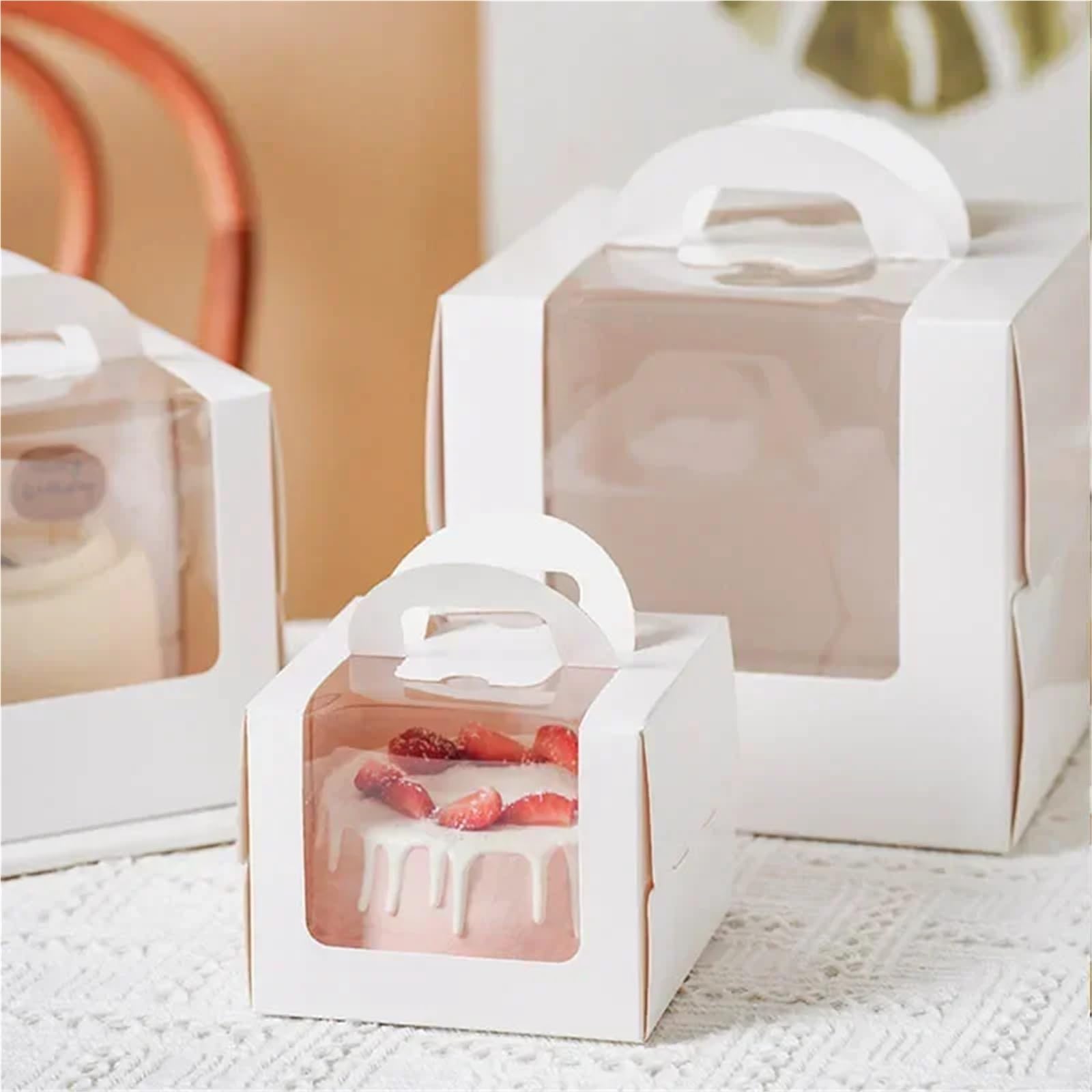 Caja embalaje 10pcs White Cake Box With Handle DIY Paper Boxes For Muffin Dessert Packaging Baking para tartas(15x15x15CM)