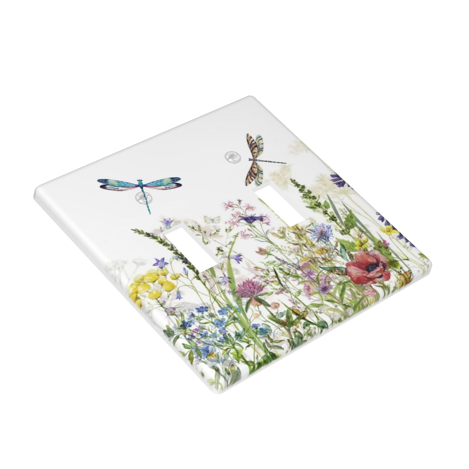 Wild Flower Dragonfly 2 Gang Toggle Outlet Light Switch Cover Plates Decorative Electric Outlet Covers Decorator Wall Switch Plate Receptacle Plug Covers 4.6 * 4.5 Inches