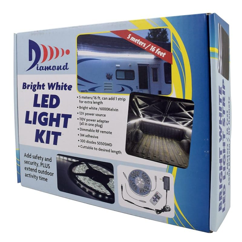 Part Synergy 5-Meter White LED Rope Light – 12V Replacement for Awning Lights with 110V Adapter 3 Modes (On/Off/Dim) 3M Tape Backing